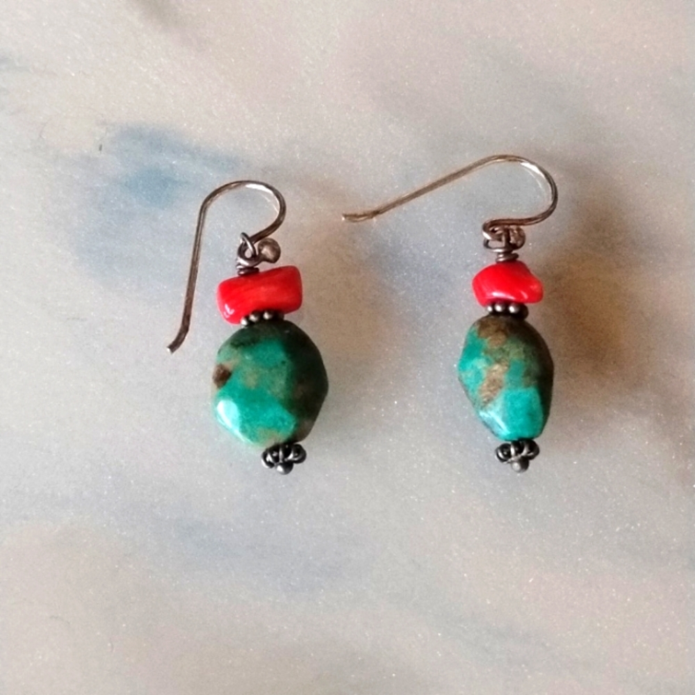 Fossilized Coral Reef and Turquoise Drop Handmade Earrings 😍